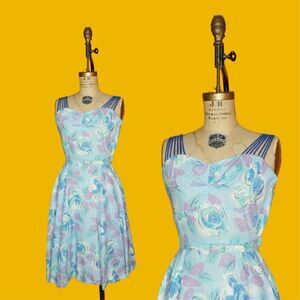 1940s-1950s MARC-EL Fashions of Miami Floral Dress W/Matching Belt. XS-S. As Is